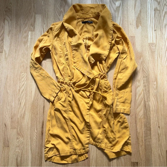 Max Jeans Mustard Color Tencel Drape Open Front Long Length Jacket Size XS - Picture 1 of 7
